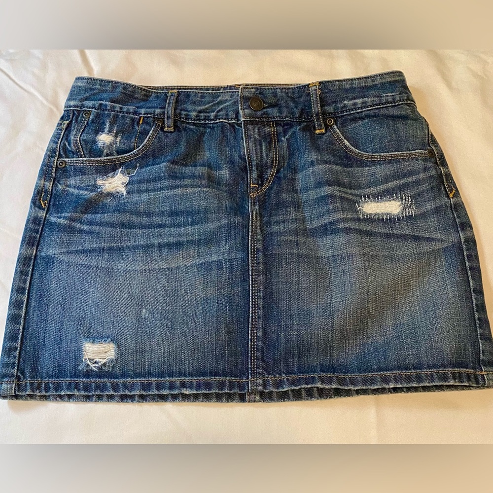 Loft Distressed Denim Mini Skirt